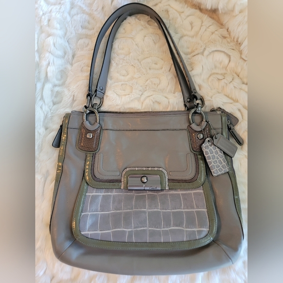 Coach Kristen Spectator Hobo Gray Leather With Croc Embossed Front - Picture 10 of 16